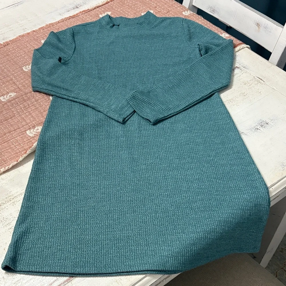 Old Navy Teal Casual Mock Turtleneck Dress Size XL Ribbed SOFT